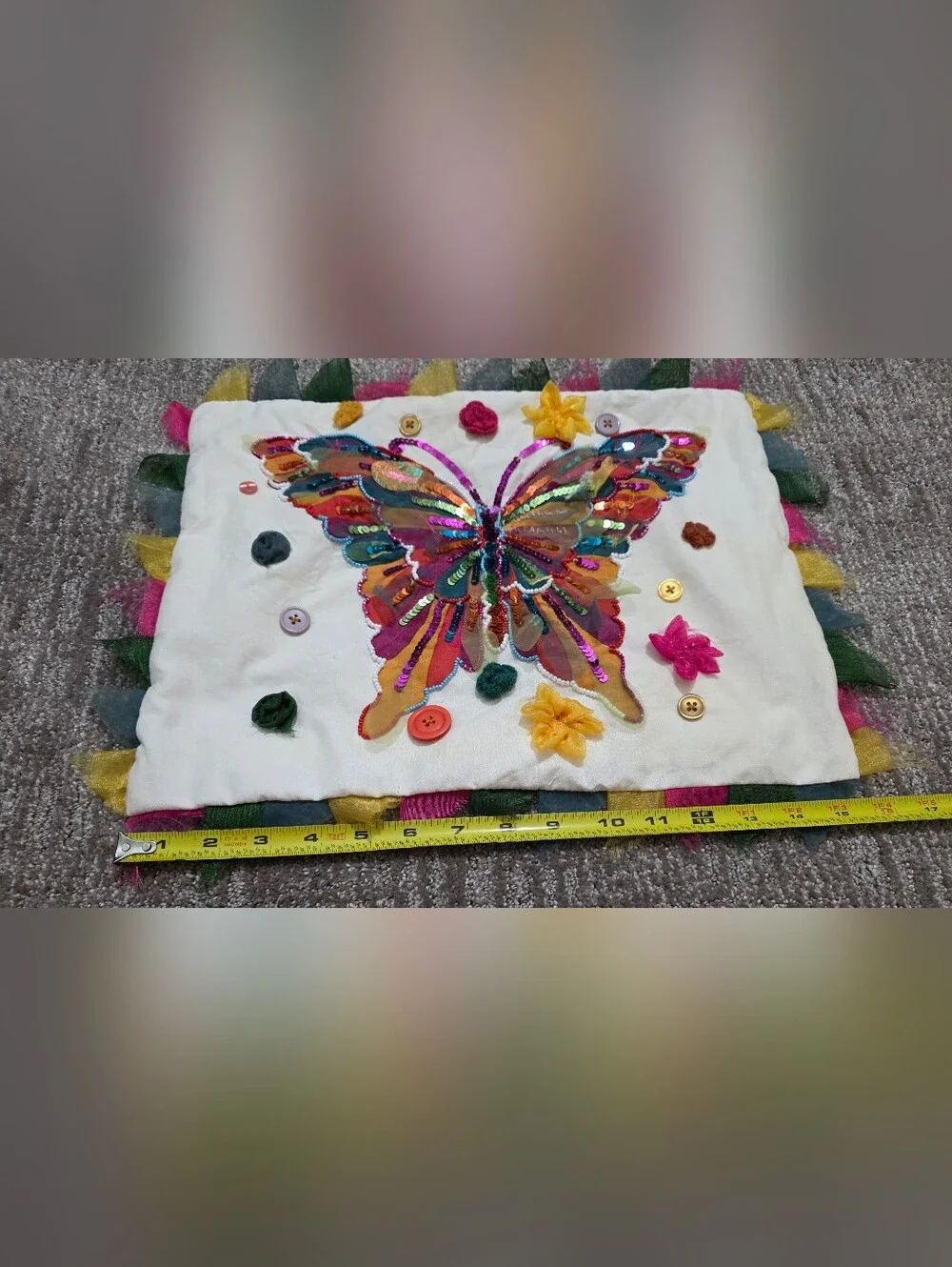 Two Pier 1 Butterfly Pillow Covers Sequins Beaded Fairycore Whimsical Artsy Fun